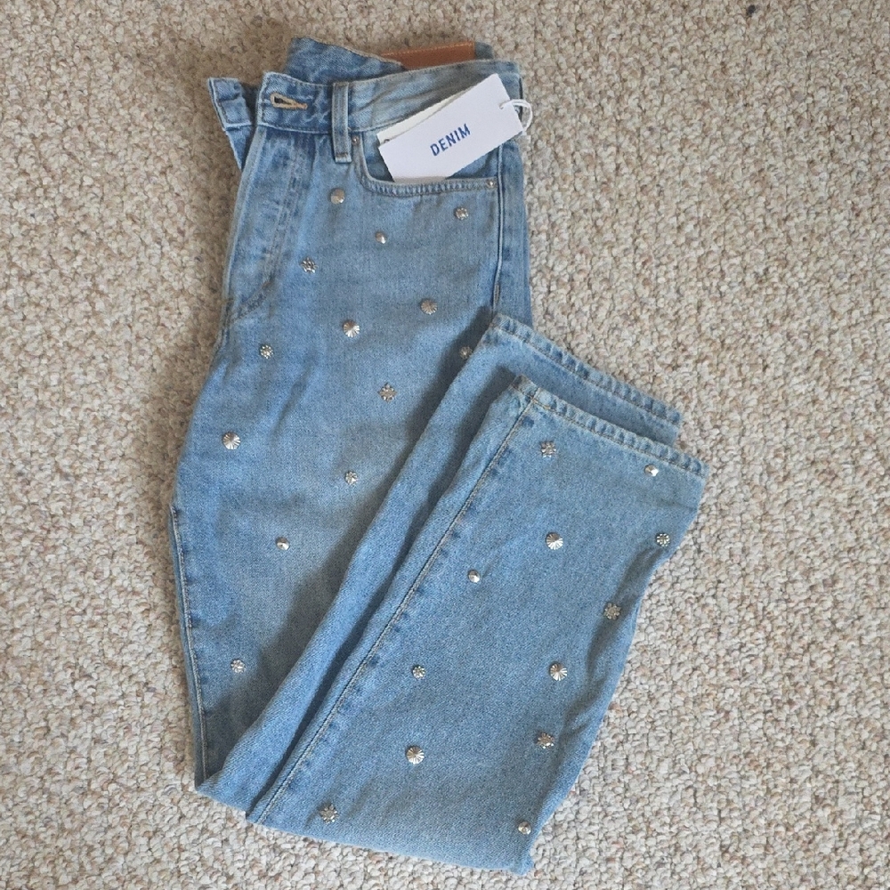 H&M Light Blue High Rise Jeans with Silver Accents